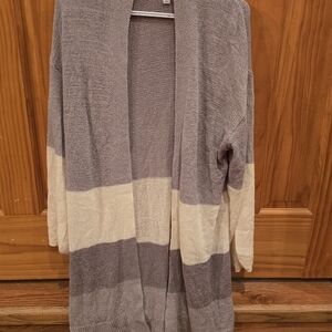 Mud Pie Beige and Gray Striped Cardigan